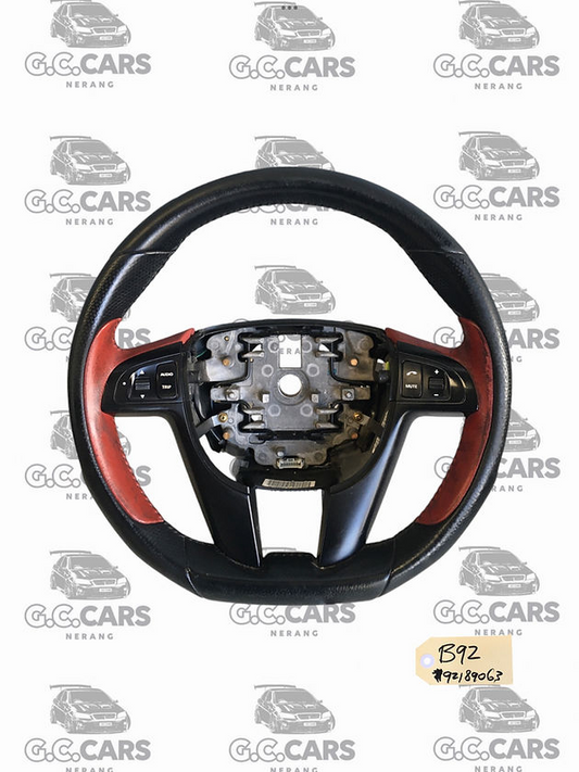 VE HSV CLUBSPORT RED AND BLACK  LEATHER FLAT BOTTOM STEERING WHEEL